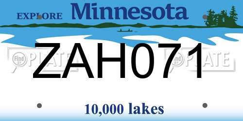 ZAH071 Minnesota License Plate