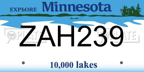 ZAH239 Minnesota License Plate