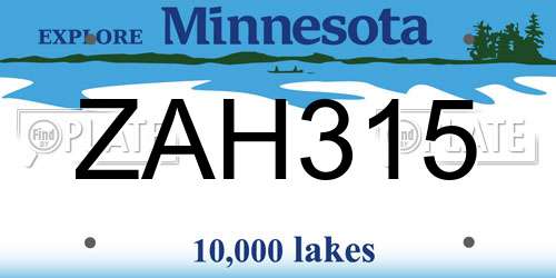 ZAH315 Minnesota License Plate