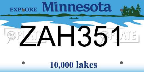ZAH351 Minnesota License Plate