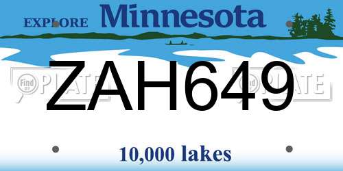 ZAH649 Minnesota License Plate