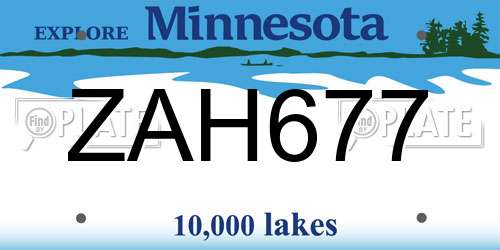 ZAH677 Minnesota License Plate