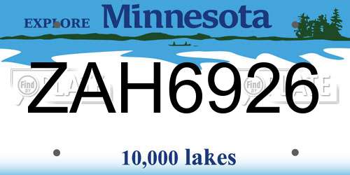 ZAH6926 Minnesota License Plate