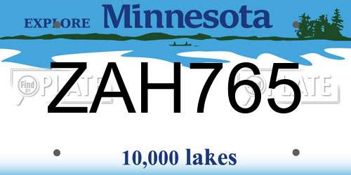 ZAH765 Minnesota License Plate