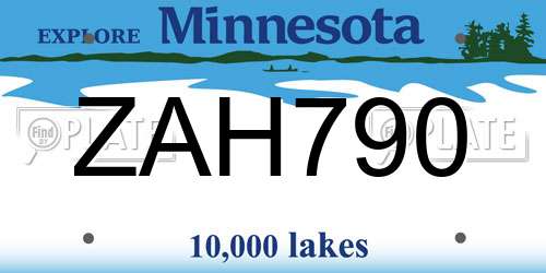 ZAH790 Minnesota License Plate