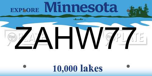 ZAHW77 Minnesota License Plate