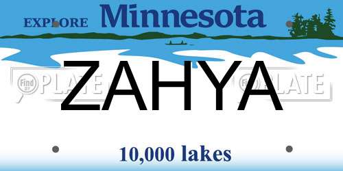 ZAHYA Minnesota License Plate