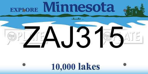 ZAJ315 Minnesota License Plate