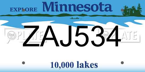 ZAJ534 Minnesota License Plate