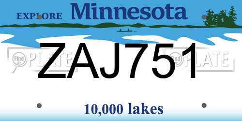 ZAJ751 Minnesota License Plate