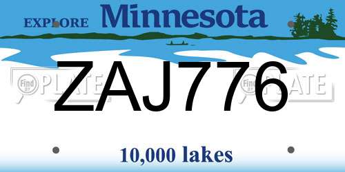 ZAJ776 Minnesota License Plate