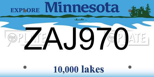 ZAJ970 Minnesota License Plate