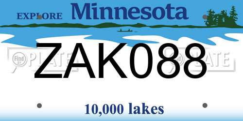 ZAK088 Minnesota License Plate
