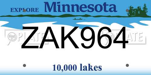 ZAK964 Minnesota License Plate