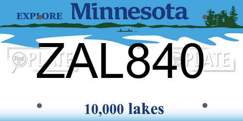 ZAL840 Minnesota License Plate