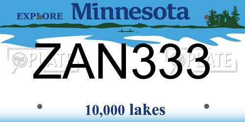 ZAN333 Minnesota License Plate