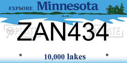 ZAN434 Minnesota License Plate
