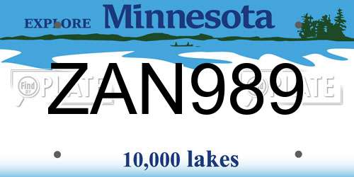 ZAN989 Minnesota License Plate