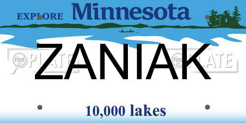 ZANIAK Minnesota License Plate