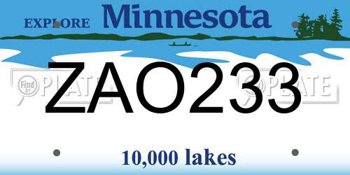 ZAO233 Minnesota License Plate