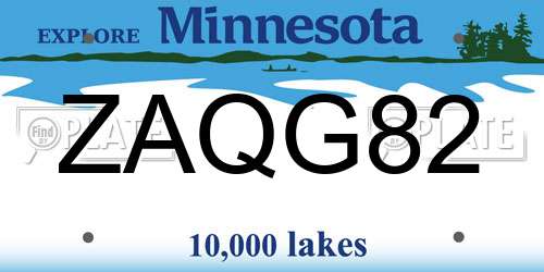 ZAQG82 Minnesota License Plate