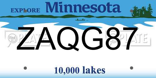 ZAQG87 Minnesota License Plate