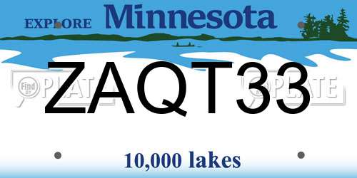 ZAQT33 Minnesota License Plate