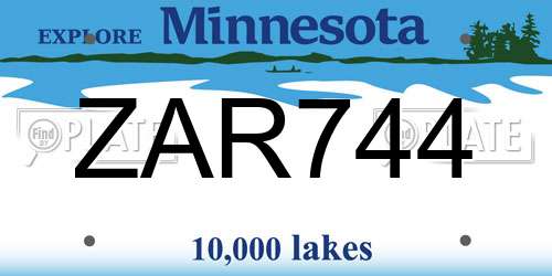 ZAR744 Minnesota License Plate