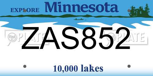 ZAS852 Minnesota License Plate