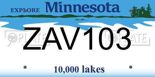 ZAV103 Minnesota License Plate