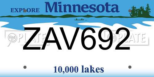 ZAV692 Minnesota License Plate