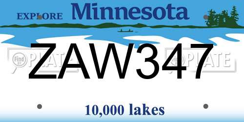 ZAW347 Minnesota License Plate