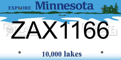 ZAX1166 Minnesota License Plate