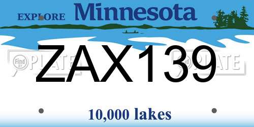 ZAX139 Minnesota License Plate