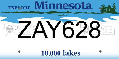 ZAY628 Minnesota License Plate
