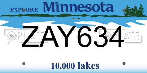 ZAY634 Minnesota License Plate
