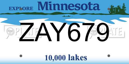 ZAY679 Minnesota License Plate