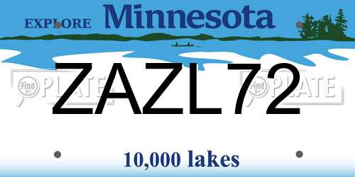ZAZL72 Minnesota License Plate