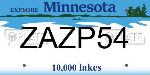 ZAZP54 Minnesota License Plate