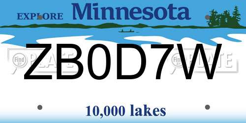 ZB0D7W Minnesota License Plate