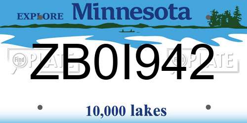 ZB0I942 Minnesota License Plate