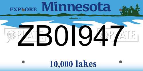 ZB0I947 Minnesota License Plate