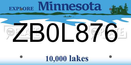 ZB0L876 Minnesota License Plate