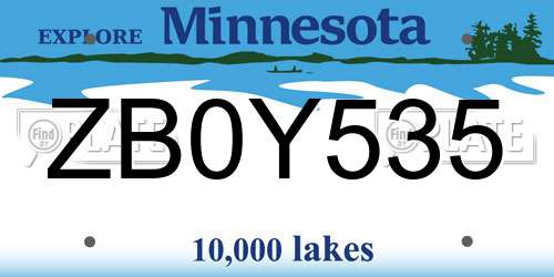 ZB0Y535 Minnesota License Plate
