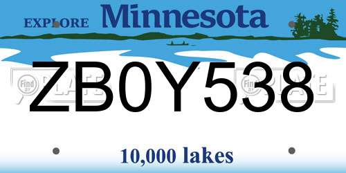 ZB0Y538 Minnesota License Plate