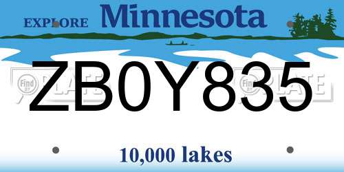 ZB0Y835 Minnesota License Plate