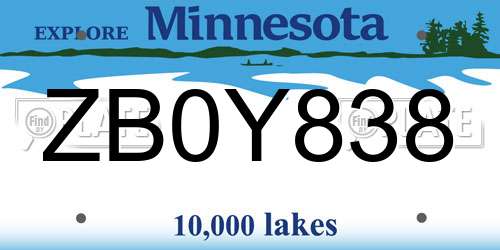ZB0Y838 Minnesota License Plate