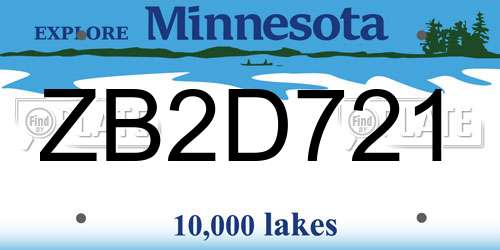 ZB2D721 Minnesota License Plate