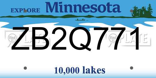 ZB2Q771 Minnesota License Plate