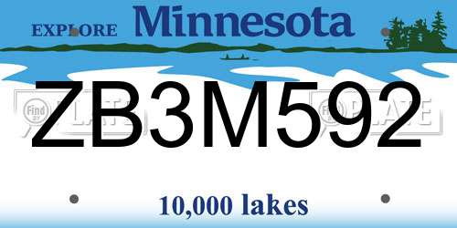 ZB3M592 Minnesota License Plate